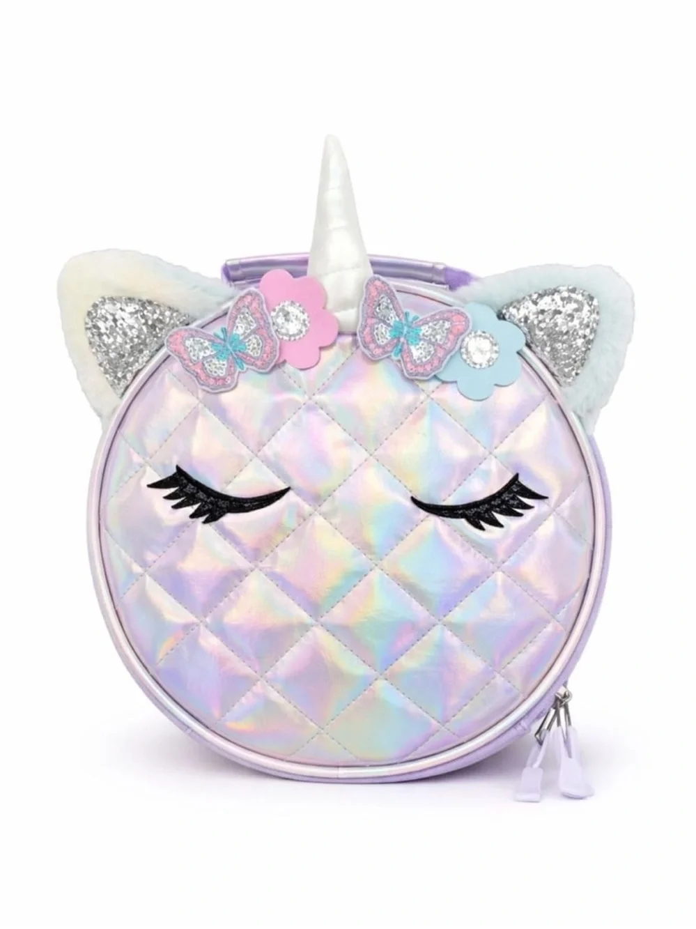 Unicorn Holographic Kids Backpack and Lunch Bag Set - Purple W1